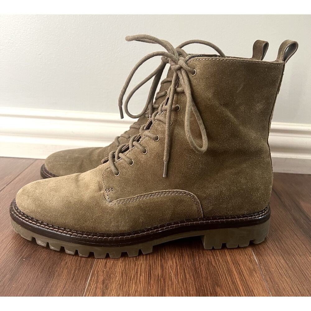 VINCE Cabria Moss Green Suede Lace-Up Lug Ankle Boots Shoes - Picture 4 of 12